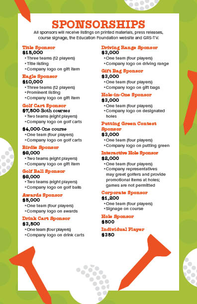 Sponsorship levels for the golf tournament